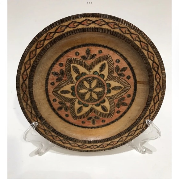 Vintage Polish Handcrafted Wood Burn Folk Art With Copper Inlay WACLAW ZAREMBA - Picture 1 of 3